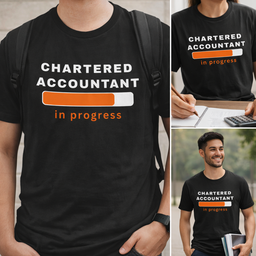 Black t-shirt with 'Chartered Accountant in progress' text and loading bar design worn by a person.